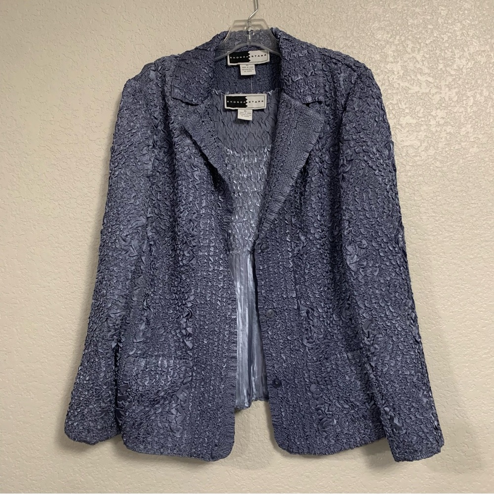 Vtg Rhonda Stark Jacket Blazer  Tank Set Womens XL Crinkle Satin Textured Purple